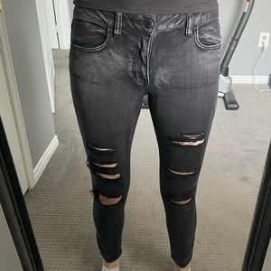 American Eagle Black Distressed Ripped Jeggings